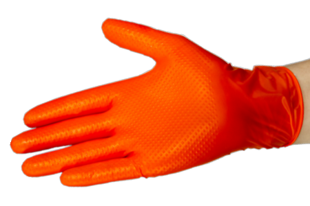 Orange Vinyl and Nitrile Synthetic Gloves With Pearl Grain